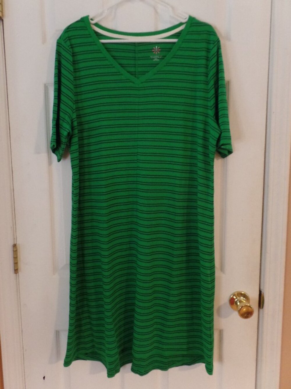 *NWoT* Isaac Mizrahi Live! XL 18 20 GREEN *cotton* Striped Elbow Sleeve Dress